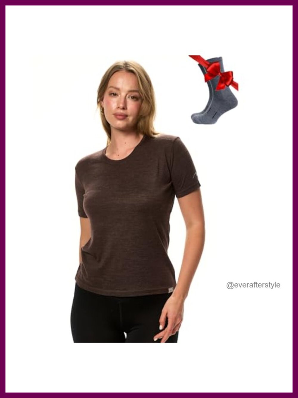 100% Merino Wool T-Shirt Women Short Sleeve Tee with Hiking Socks
